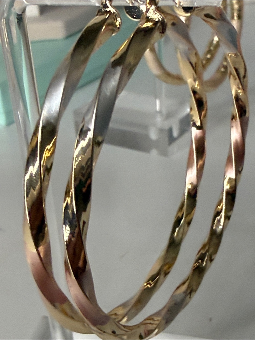 3mm Tri-Tone Twisted Hoop Earrings - Gold, Rose & Silver